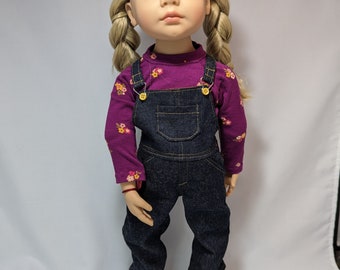 19" doll clothes - Denim overalls and Plum tshirt to fit Gotz Happy Kidz or Hannah dolls