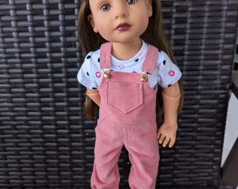 14.5" doll clothes - Soft Pink overalls with with white tshirt to fit Gotz Little Kidz dolls