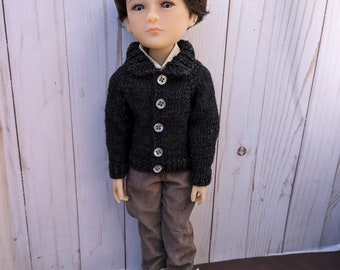 15.5" boy doll clothes - Gray collared cardigan to fit Ruby Red Lawrence and William