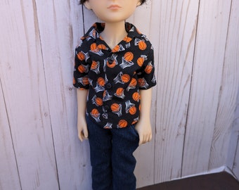 15.5" boy doll clothes - Black Basketball shirt with dark wash jeans to fit Ruby Red Lawrence and William