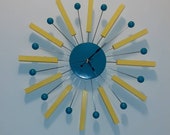 Large Retro Atomic Ball Sticks Clock Mid Century Modern Atomic Handmade 21 quot X 21 quot Wood and Wire Decor George Nelson Style star burst eames