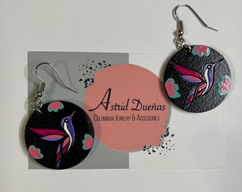 Colombian Hand Painted Wood Disc Earrings