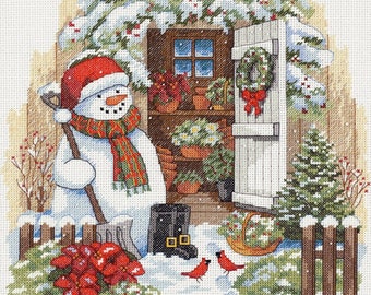 Garden Shed Snowman Cross Stitch Pattern