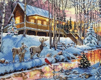 Winter Cabin Cross Stitch Pattern