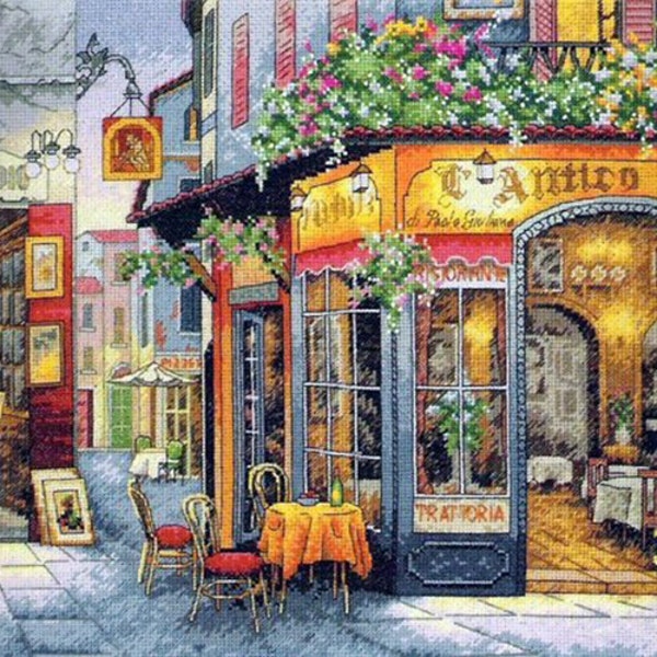 European Bistro Cross Stitch Pattern