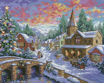 Holiday Village Cross Stitch Pattern