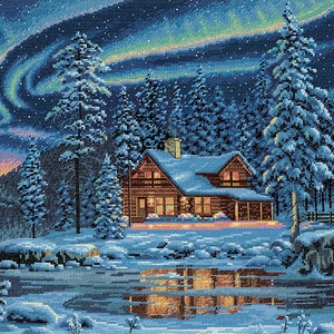 Aurora Cabin Cross Stitch Pattern