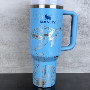 Sea Turtle Laser Engraved 40 oz Tumbler, Ocean Scene Tumbler, Ocean Life Tumbler
