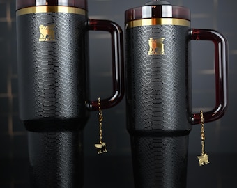 Authentic Stanley Black / Pale Snakeskin Luxe, Personalized Stanley, Customized Stanley 40oz Quencher