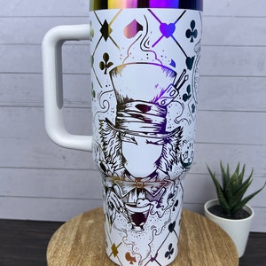 40oz Laser Engraved Alice inspired Mad Hat Tumbler. We are all mad here