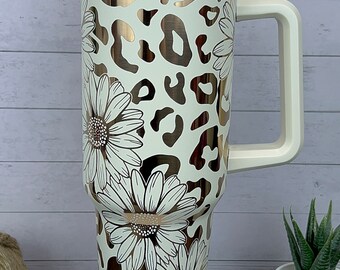Daisy Leopard 40oz Laser Engraved Tumbler