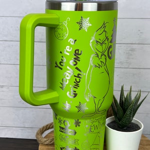 40oz Laser Engraved Tumbler Mischievous Mean One, Mr. Gr!nch, Green Cartoon