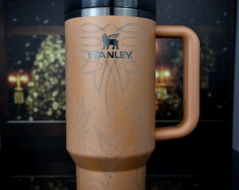 Camel 40oz Authentic Stanley, Western Boot Stitching engraved Stanley, Personalized Stanley, Custom Wngraved Stanley.