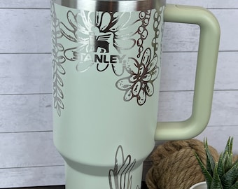 40 oz Stainless Steel Tumbler with Succulent Engraving - Stylish and Durable Hydration Companion