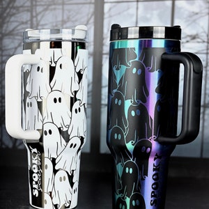 40oz Laser Engraved  Cute Spooky Ghost Tumbler, Halloween Tumbler, Spooky Season
