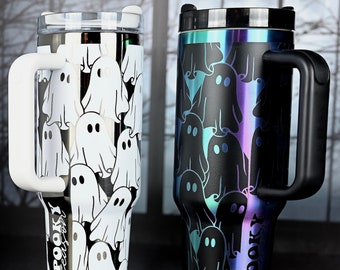 40oz Laser Engraved  Cute Spooky Ghost Tumbler, Halloween Tumbler, Spooky Season