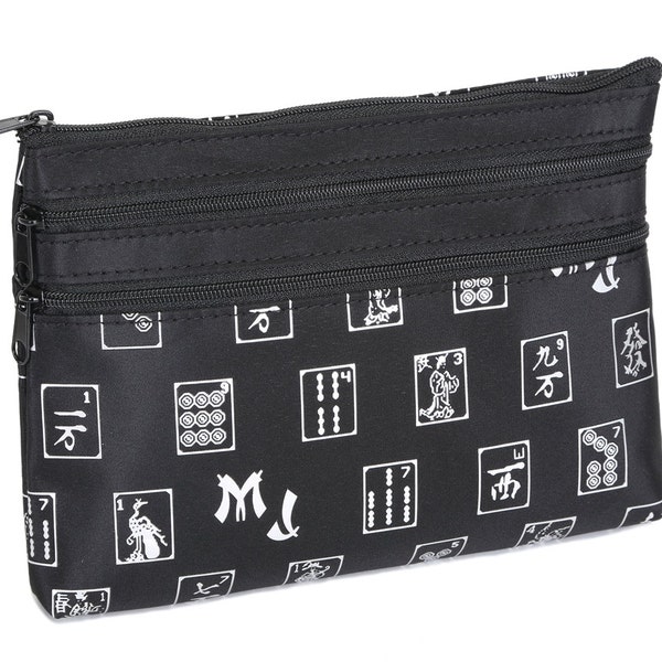 Mah Jongg 3 Zipper Purse for Mah Jongg Card, Black Designer Style
