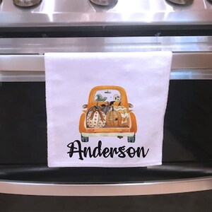Personalized | Pumpkin Truck | Last Name | Kitchen Towel