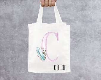Personalized Watercolor Pink Initial/Name Tote Bag with 5.5" Gusset