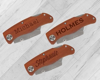 Personalized Laser Engraved 4" Wood Handle Utility Knife