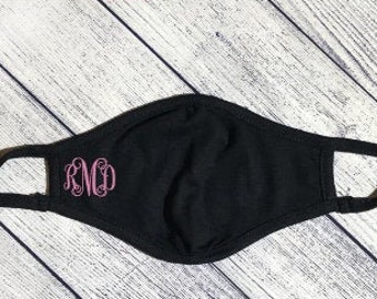 BLACK | Personalized | Youth | Pleated | Small Monogram | Face Mask