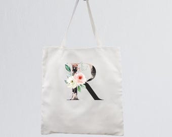 Personalized Initial/Name Canvas Tote Bag - Rustic Rose