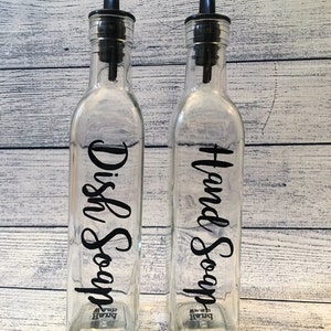 Custom Countertop Dish or Hand Soap Glass Dispenser choose the lettering color image 1