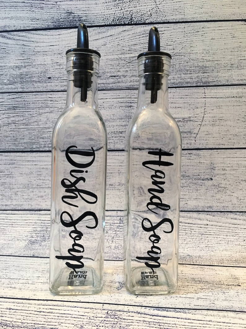 Custom Countertop Dish or Hand Soap Glass Dispenser choose the lettering color image 1