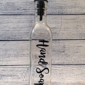 Custom Countertop Dish or Hand Soap Glass Dispenser choose the lettering color Hand Soap