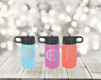 Laser Engraved Monogram Water Bottle - 12 oz.