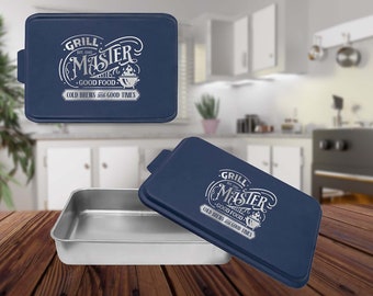 Personalized | Laser Engraved | 9" x 13" | Aluminum Grill Pan | with Lid