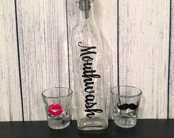 His & Hers countertop mouthwash set.