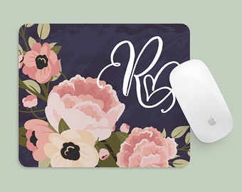 Personalized Floral Heart Initial Rectangle Mousepad