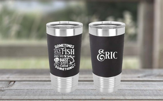 Personalized Funny Fishing 20 Oz Stainless Steel Silicone Grip Sleeve  Tumbler 