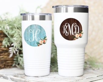 Personalized Farmhouse Wood Monogram Drinkware