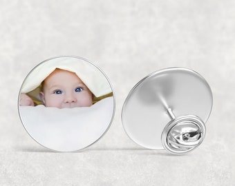 Personalized Silver Custom Photo Lapel Pin or Tie Tack - Various Sizes