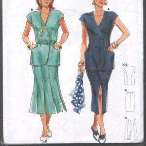 May include: Burda sewing pattern number 4242 for a sleeveless dress with a V-neck and a skirt. The pattern includes two different skirt styles, one with a slit and one with pleats. The pattern is available in sizes 34-44 and 8-18.
