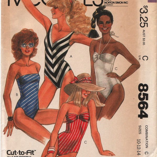 McCall's 8564 Maillot Swimsuits sz 10-12-14 1983 UNCUT