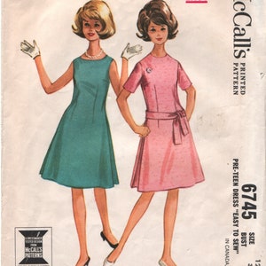 McCall's 6745 Pre-Teen sz 12 Shift Dress 1963 Complete image 1