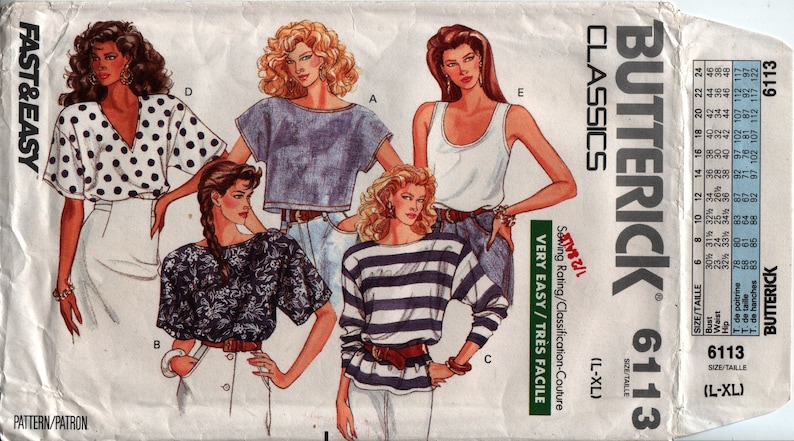 Butterick 6113 Misses' Tee Shirts size L-XL UNCUT and RARE image 1
