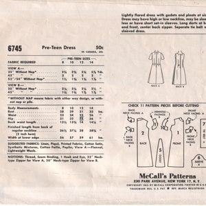 McCall's 6745 Pre-Teen sz 12 Shift Dress 1963 Complete image 2