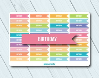 Birthday Stickers - Planner Stickers - Flag - Header - Erin Condren Life Planner - Happy Planner - Kikki K - Personal - Matte or Glossy