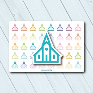 Church Icon Planner Stickers: Religious Temple, Sunday (Matte or Glossy)