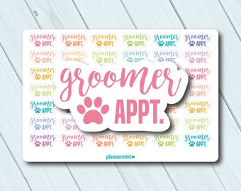 Pegatinas para agenda de citas de peluquero canino - Icono de huella de pata (mate o brillante)
