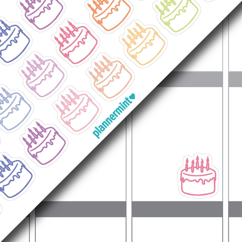 Birthday Planner Stickers Icon Erin Condren Life Planner Happy Planner Mambi Birthday Cake Birthday Party Matte or Glossy image 2