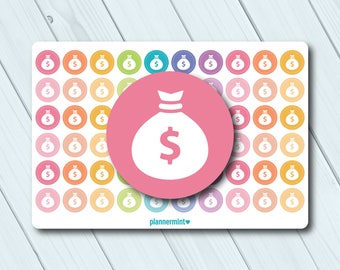 Money Bag Planner Stickers: Savings Tracker Icons