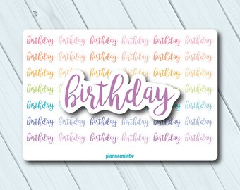 Birthday Word Outline Planner Stickers - Matte or Glossy
