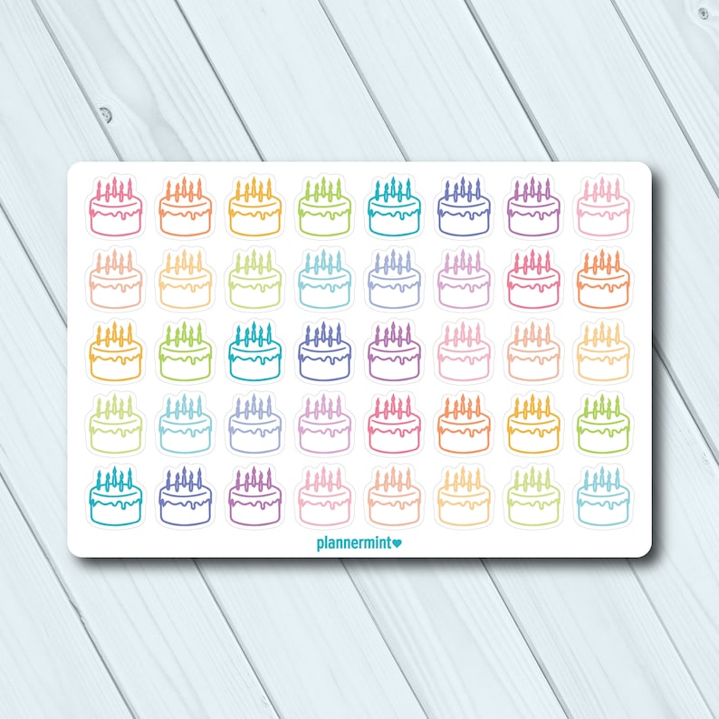 Birthday Planner Stickers Icon Erin Condren Life Planner Happy Planner Mambi Birthday Cake Birthday Party Matte or Glossy image 3