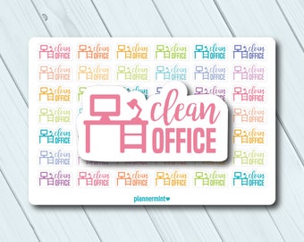 Clean Office Planner Stickers - Cleaning Stickers - Word Stickers - Erin Condren Life Planner - Happy Planner - Mambi - Matte or Glossy