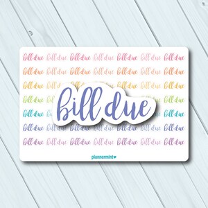 Bill Due Planner Stickers - Word overzicht - Erin Condren Life Planner - gelukkig Planner - geld rekeningen - - begroting - betaling - mat of glanzend